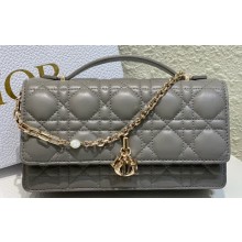 Miss Dior Mini Bag in Cannage Lambskin Gray with Removable jewel chain 2024
