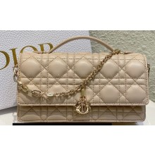 Miss Dior Mini Bag in Cannage Lambskin Beige with Removable jewel chain 2024
