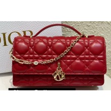 Miss Dior Mini Bag in Cannage Lambskin Red with Removable jewel chain 2024