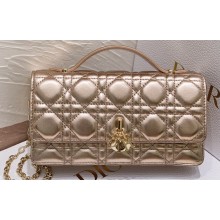 Miss Dior Mini Bag in Cannage Lambskin Iridescent Metallic Gold-Tone with Removable jewel chain 2024