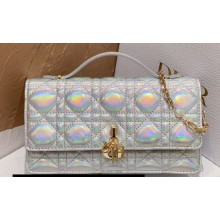 Miss Dior Mini Bag in Cannage Lambskin Iridescent Metallic Silver with Removable jewel chain 2024