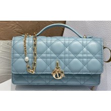 Miss Dior Mini Bag in Cannage Lambskin Cloud Blue with Removable jewel chain 2024