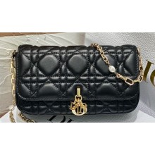 Lady Dior Phone Pouch Bag in Cannage Lambskin Black with Removable jewel chain 2024