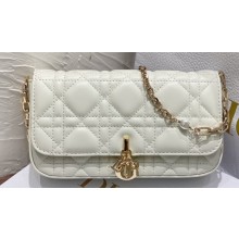 Lady Dior Phone Pouch Bag in Cannage Lambskin White with Removable jewel chain 2024