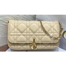 Lady Dior Phone Pouch Bag in Cannage Lambskin Beige with Removable jewel chain 2024