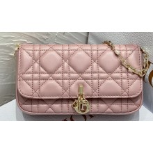 Lady Dior Phone Pouch Bag in Cannage Lambskin Pink with Removable jewel chain 2024