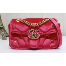 Gucci GG Marmont Mini shoulder bag 446744 velvet Pink with small Double G studs 2024