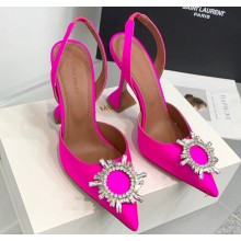 Amina Muaddi Heel 9.5cm Begum Sling Satin Fuchsia with Starbust embellished brooch