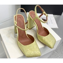 Amina Muaddi Heel 9.5cm Charlotte Crystal Pumps Satin Yellow 2024
