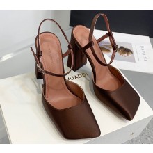 Amina Muaddi Heel 9.5cm Charlotte Pumps Satin Coffee 2024