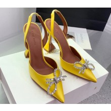 Amina Muaddi Heel 9.5cm Rosie Sling Satin Yellow with Crystal embellished bow accessory