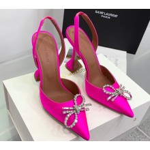 Amina Muaddi Heel 9.5cm Rosie Sling Satin Fuchsia with Crystal embellished bow accessory