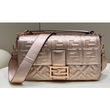 Fendi Nappa Leather Medium Baguette Bag Pink Gold