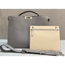 Fendi Peekaboo Iseeu Medium Bag in Selleria Leather 7VA529 Gray/White