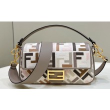 Fendi Medium Baguette bag in Multicolor Gray canvas with FF embroidery