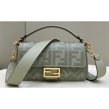 Fendi Medium Baguette bag in Green canvas with FF embroidery