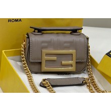 Fendi Nano Baguette Chain Bag Leather Gray