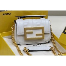 Fendi Nano Baguette Chain Bag Leather White