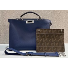 Fendi Peekaboo Iseeu Medium Bag in Selleria Leather 7VA529 Dark Blue/Blue