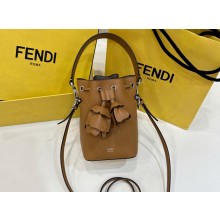 Fendi Mon Tresor Mini bucket bag Leather Brown with 3D Flower