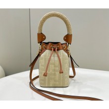 Fendi Mon Tresor Mini bucket bag Beige/Brown canvas with FF embroidery