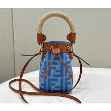 Fendi Mon Tresor Mini bucket bag Denim Blue with FF embroidery
