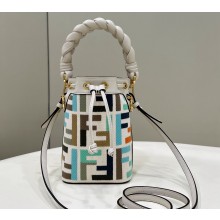 Fendi Mon Tresor Mini bucket bag Multicolor White canvas with FF embroidery
