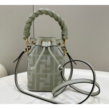 Fendi Mon Tresor Mini bucket bag Light Green canvas with FF embroidery