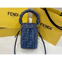 Fendi Mon Tresor Mini bucket bag Blue canvas with FF embroidery