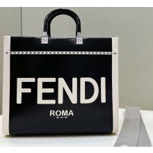 Fendi Sunshine Medium Shopper Tote Bag Canvas/Leather Black
