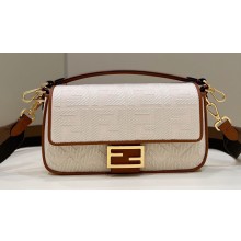 Fendi Medium Baguette bag in White canvas with FF embroidery