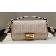Fendi Medium Baguette bag in Beige canvas with FF embroidery
