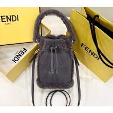 Fendi Mon Tresor Mini bucket bag sheepskin Gray nubuck
