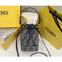 Fendi Mon Tresor Mini bucket bag FF tapestry fabric Gray