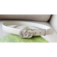 Gucci Width 3cm GG Marmont thin belt with crystals 772651 White