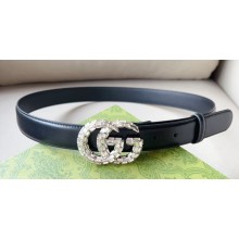Gucci Width 3cm GG Marmont thin belt with crystals 772651 Black