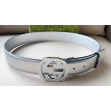 Gucci Width 4cm Interlocking G buckle wide belt 763389 Silver leather