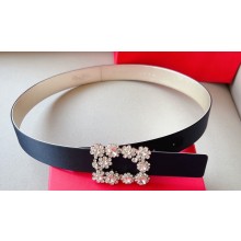 Roger Vivier Width 3cm Flower Strass Buckle Belt in Satin 02