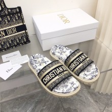 dior white Toile de Jouy Embroidered Cotton new Dway Slide 2022