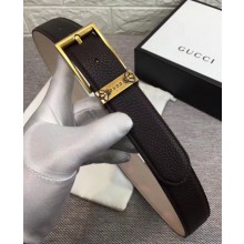 Gucci Width 3.5cm Vintage Buckle Belts With Bee In Grained Calfskin Black/Gold 2018