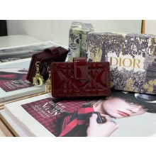 Lady Dior 5-Gusset Card Holder burgundy in Patent Cannage Calfskin with gold hardware