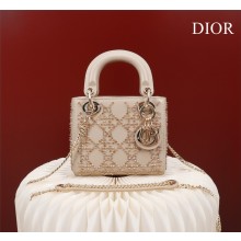 Lady Dior mini Bag in Platinum Metallic Cannage Lambskin with Beaded Embroidery 2022