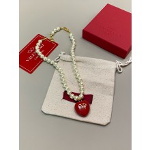 Valentino Coeur Royal VLogo faux pearl necklace RED 2025
