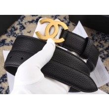 Chanel Width 3cm Leather Belt Black with Golden CC Logo