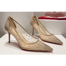 Christian Louboutin Heel 8.5cm Follies Strass Pumps in Net and suede calf Nude