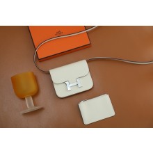Hermes evercolor leather Constance Slim Wallet with belt handmade nata/silver (original quality)