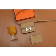 Hermes epsom leather Constance Slim Wallet with belt handmade chai/silver (original quality)