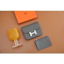 Hermes epsom leather Constance Slim Wallet with belt handmade gris etain/silver (original quality)