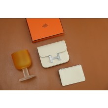 Hermes epsom leather Constance Slim Wallet with belt handmade craie/silver(original quality)