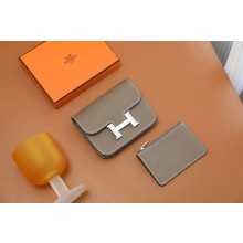 Hermes epsom leather Constance Slim Wallet with belt handmade etoupe/silver (original quality)